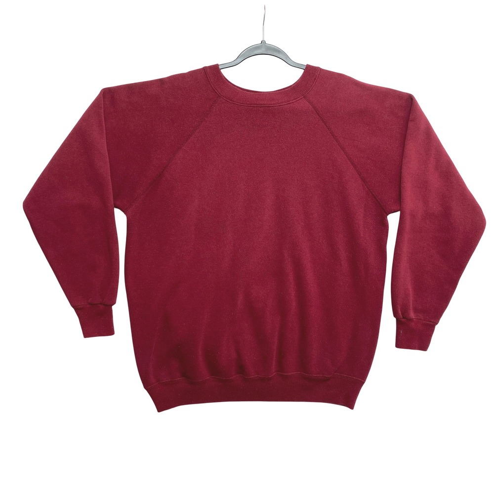 Vintage Hanes Sweatshirt Mens XL Burgundy Blank Raglan 90s Fleece Made in USA